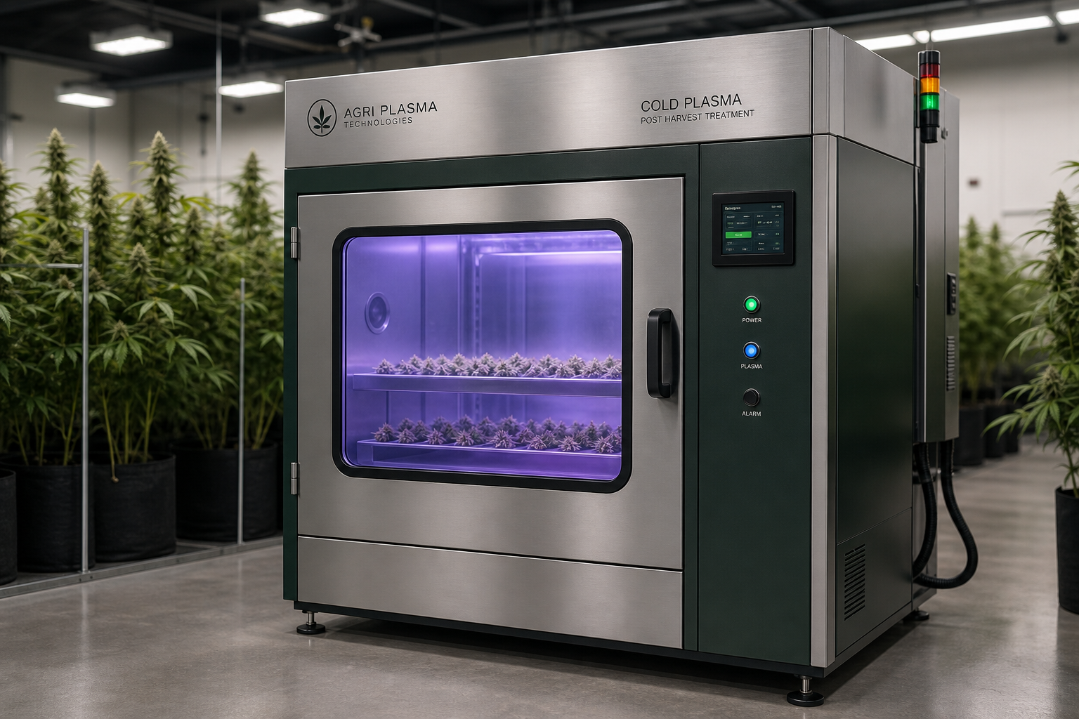 Cold-plasma curing chamber in a controlled grow facility